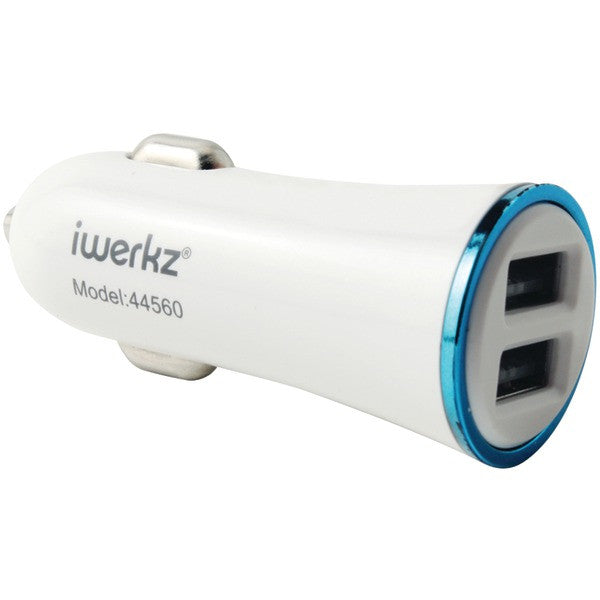 IWERKZ 44560 3.4-Amp Dual-Port USB Car Charger (White)