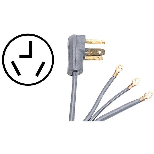 CERTIFIED APPLIANCE 90-1028 3-Wire Dryer Cord, 30 Amps (10ft, Closed Eyelet)