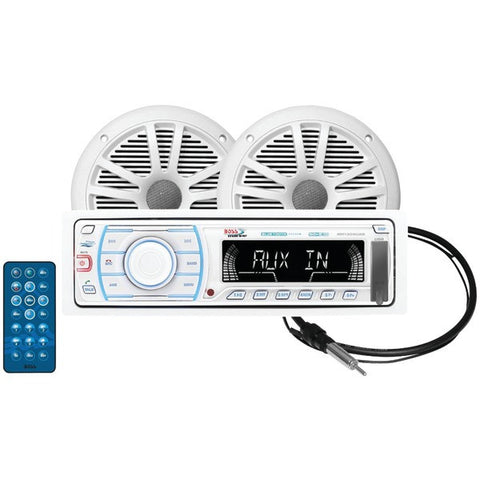 BOSS AUDIO MCK1309WB.6 Marine Single-DIN In-Dash Mechless AM-FM Receiver with Bluetooth(R) & 2 Speakers