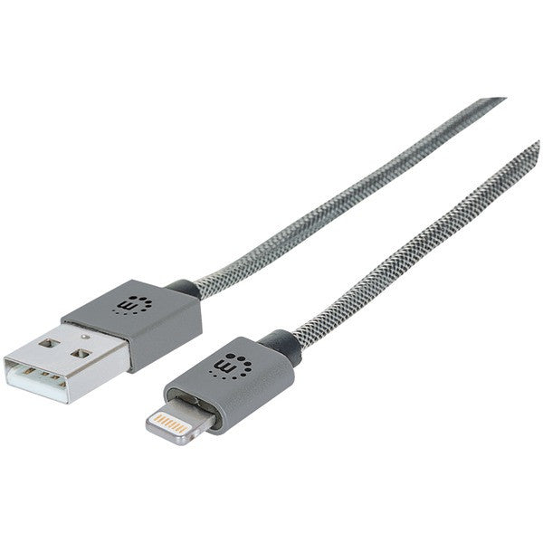 MANHATTAN 394345 iLynk Lightning(R) Cable with Nylon Braiding & Aluminum Boot (Steel Gray)