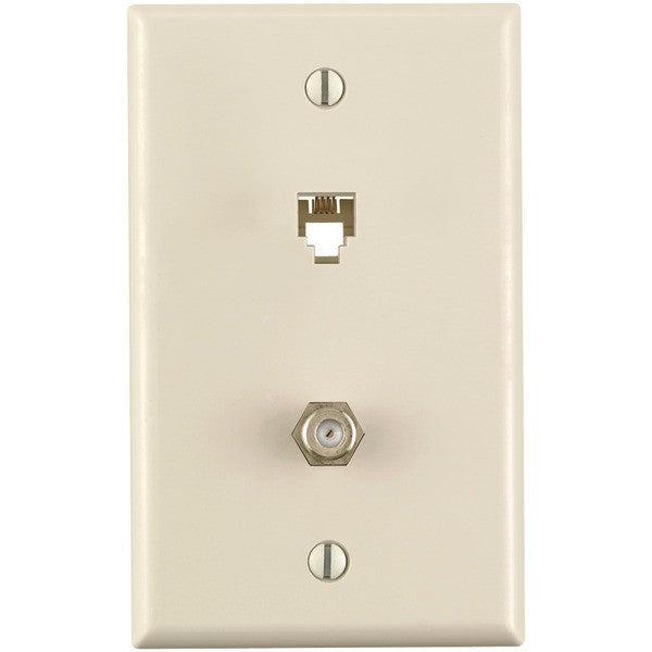LEVITON 40259-T Telephone 6P4C Plates & F-Connector Wall Jack (Light Almond)