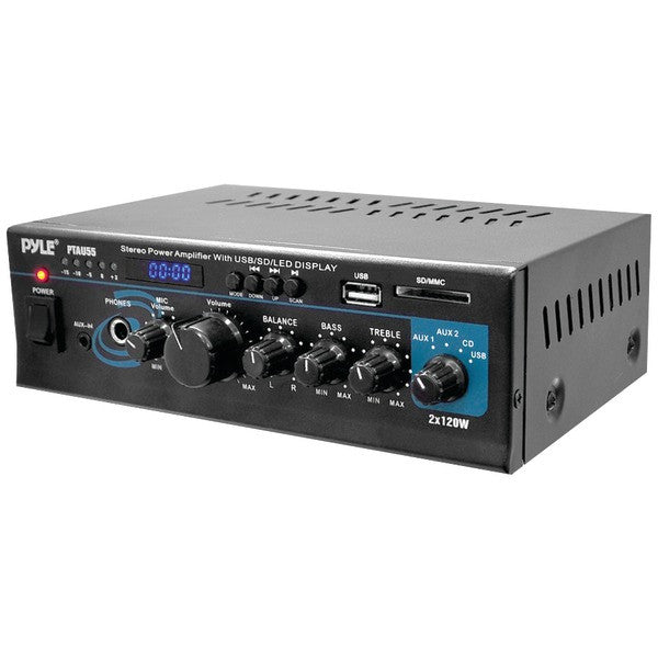 PYLE HOME PTAU55 120-Watt x 2 Stereo Power Amp with USB-SD(TM)-MultiMediaCard Reader