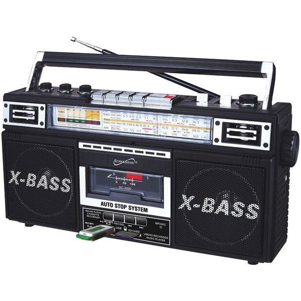Supersonic SC-3200 BLACK Retro 4-Band Radio & Cassette Player (Black)