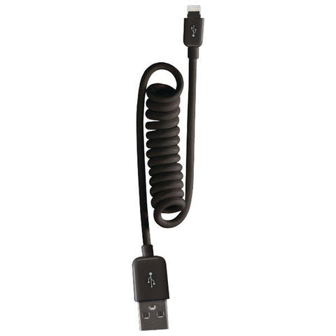 RCA AH750CBR Charge & Sync Coiled Lightning(TM) to USB Cable, 4ft (Black)