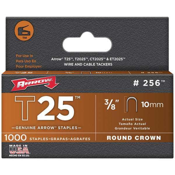 ARROW FASTENER 256 T25 Round Crown Staples, 3-8"-10mm; 1,000 pk