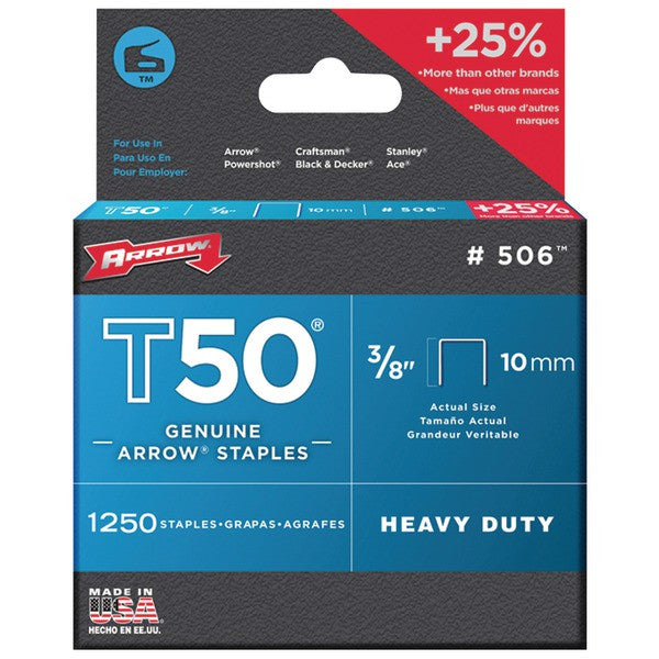 ARROW FASTENER 50624 T50(R) 3-8" Staples, 1,250 staples per pk