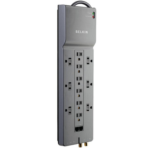 BELKIN BE112234-10 Home-Office Surge Protector (12-Outlet; 1-in-2-out telephone-modem protection; RJ45 & coaxial protection)