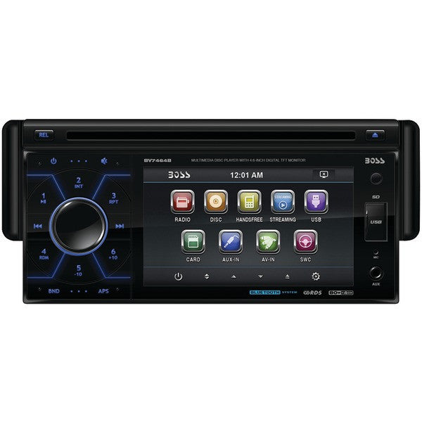 BOSS AUDIO BV7464B 4.6" Single-DIN In-Dash Drop-down DVD-MP3-CD & AM-FM Receiver with Bluetooth(R)