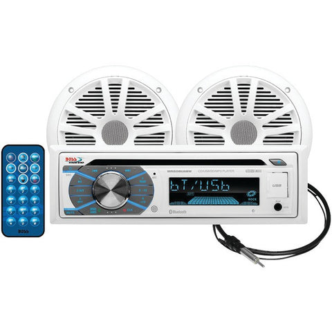 BOSS AUDIO MCK508WB.6 Marine Single-DIN In-Dash MP3-Compatible CD AM-FM Receiver with Bluetooth(R) & 2 Speakers