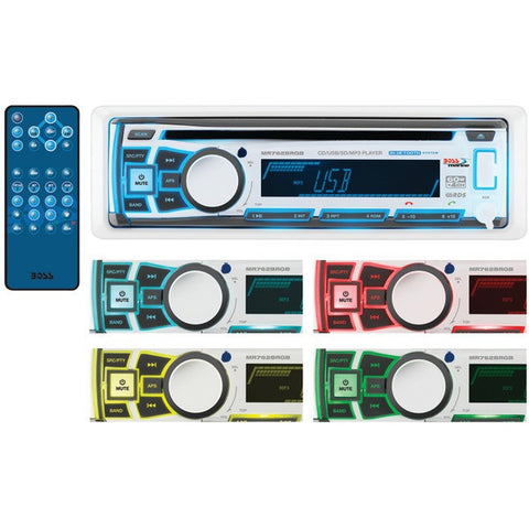 BOSS AUDIO MR762BRGB Marine Single-DIN In-Dash CD AM-FM Receiver with Bluetooth(R), RGB Illumination & Wireless App Control