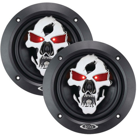 BOSS AUDIO SK553 Phantom Skull Series 3-Way Black Injection Cone Speakers with Custom-Tooled Removable Skull Covers (5.25")