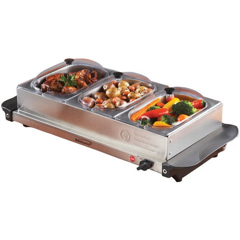 BRENTWOOD BF-315 Triple Buffet Server with Warming Tray & Three 1.5-Quart Steel Pans