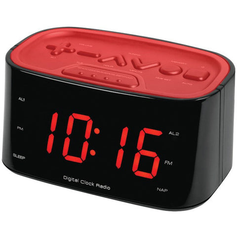 SYLVANIA SCR3128-RED 1.2" Dual Alarm Clock Radio (Red)