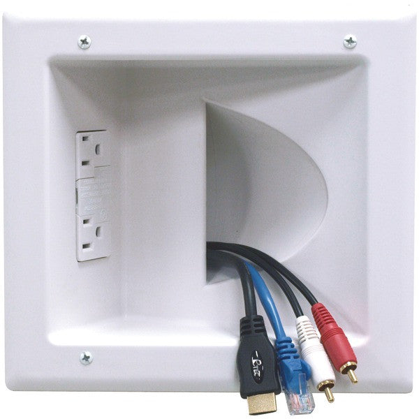 DATACOMM ELECTRONICS 45-0041-WH Recessed Low-Voltage Media Plate ;with Duplex Surge Suppressor