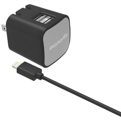 DIGIPOWER IS-AC2DL InstaSense(TM) 2.4-Amp Dual-USB Wall Charger with 5ft Lightning(R) Cable