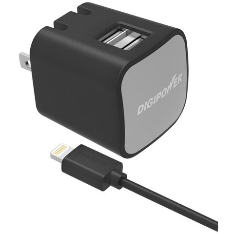 DIGIPOWER IS-AC3DL InstaSense(TM) 3.4-Amp Dual-USB Wall Charger with 5ft Lightning(R) Cable