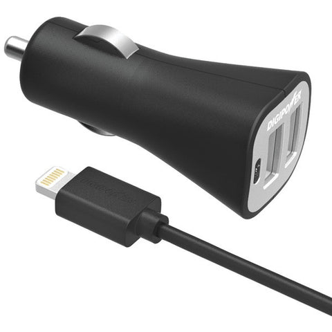 DIGIPOWER IS-PC2DL InstaSense(TM) 2.4-Amp Dual-USB Car Charger with 5ft Lightning(R) Cable