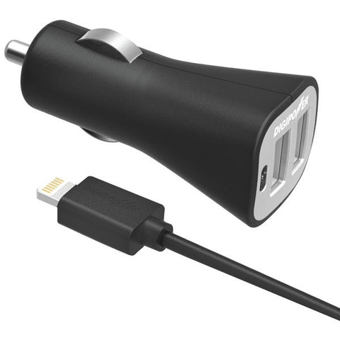 DIGIPOWER IS-PC3DL InstaSense(TM) 3.4-Amp Dual-USB Car Charger with 5ft Lightning(R) Cable