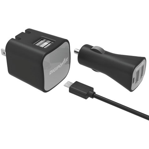 DIGIPOWER IS-PK2DM InstaSense(TM) 2.4-Amp Dual-Port USB Car Charger & 2.4-Amp Dual-Port USB Wall Charger