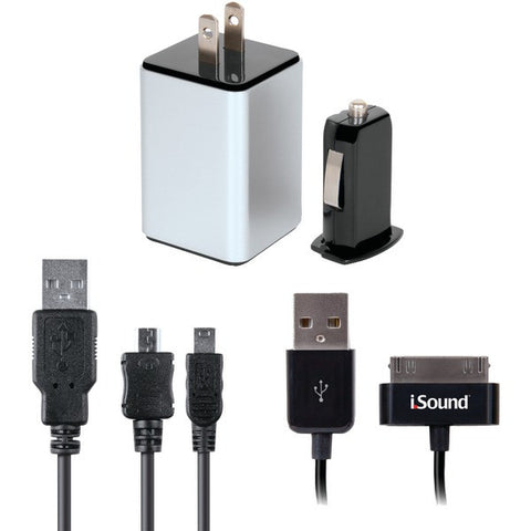ISOUND ISOUND-2149 iPad(R)-iPhone(R)-iPod(R) & USB Device 2.1-Amp 4-in-1 Combo Charger Pack