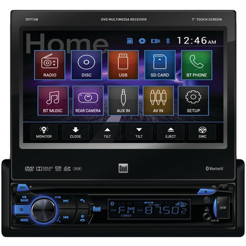 DUAL DV715B 7" Single-DIN In-Dash DVD Receiver with Motorized Touchscreen & Built-in Bluetooth(R)