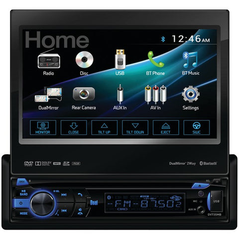 DUAL DV735MB 7" Single-DIN In-Dash DVD Receiver with Motorized Touchscreen, Built-in Bluetooth(R), DualMirror(TM) & HDMI(R) Input