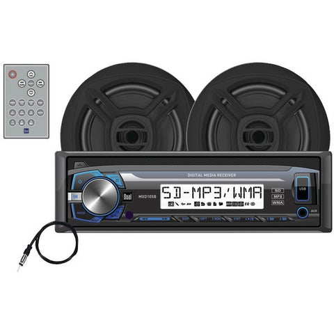 DUAL MCP103 Marine Single-DIN In-Dash Mechless Digital Media Kit with AM-FM Receiver & 6.5" Speakers