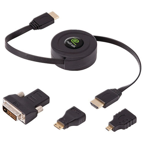 RETRAK_EMERGE ETCABLEHDM Retractable Standard HDMI(R) Cable with Mini, Micro & DVI Adapters, 5ft