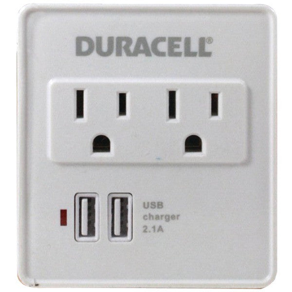 DURACELL DU6207 2-Outlet Surge Protector with 2 USB Ports (White)