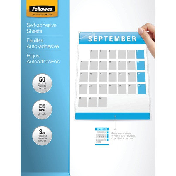 FELLOWES 5221502 9" x 12" Self-Adhesive Laminating Sheets, 50 pk