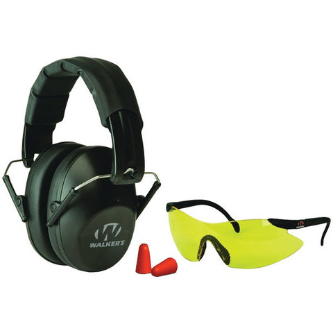 WALKERS GAME EAR GWP-FPM1GFP PRO Low-Profile Folding Muff with Sport Glasses & Ear Plugs Combo (Black)