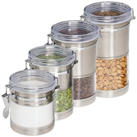 HONEY-CAN-DO KCH-01310 Stainless Steel & Acrylic Canisters, 4 pk