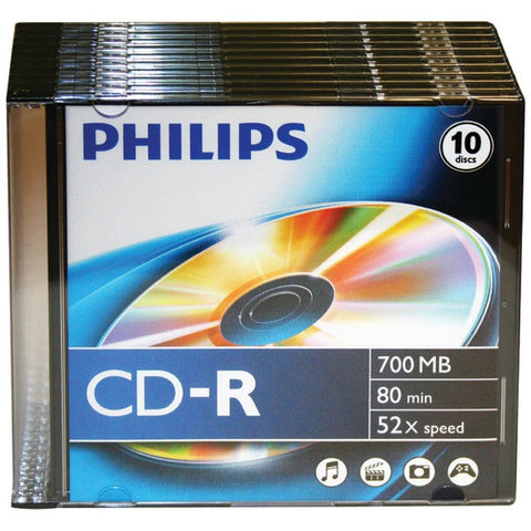 PHILIPS CDR80D52N-300 700MB 80-Minute 52x CD-Rs with Slim Jewel Cases, 10 pk