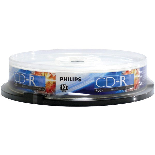 PHILIPS CR7D5NP10-17 700MB 80-Minute 52x CD-Rs (10-ct Cake Box Spindle)