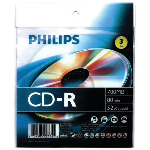 PHILIPS CR7D5NZ03-27 700MB 80-Minute 52x CD-Rs with Foil Wrap, 3 pk