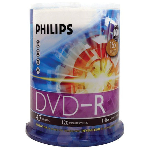 PHILIPS DM4S6B00F-17 4.7GB 16x DVD-Rs (100-ct Cake Box Spindle)