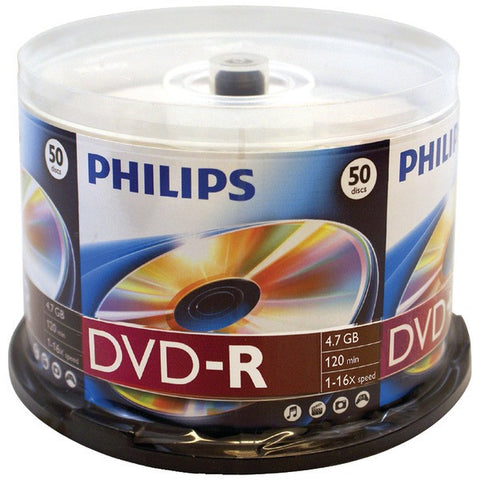 PHILIPS DM4S6B50F-17 4.7GB 16x DVD-Rs (50-ct Cake Box Spindle)