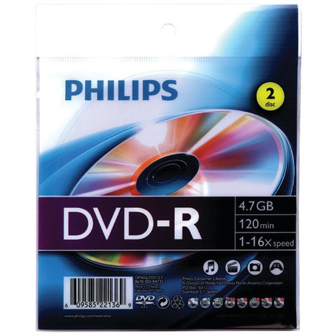 PHILIPS DM4S6Z02F-27 4.7GB 16x DVD-Rs with Foil Wrap, 2 pk