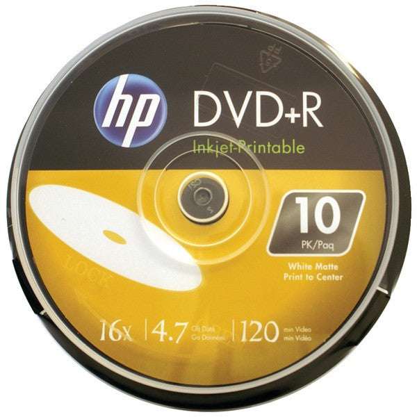 HP DR16WIJH010CB 4.7GB 16x Printable DVD+Rs, 10-ct Cake Box Spindle