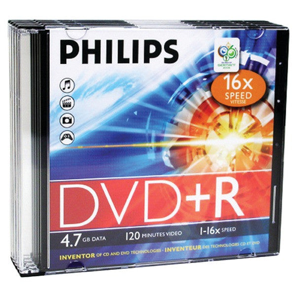 PHILIPS DR4S6S05F-17 4.7GB 16x DVD+Rs with Slim Jewel Cases, 5 pk