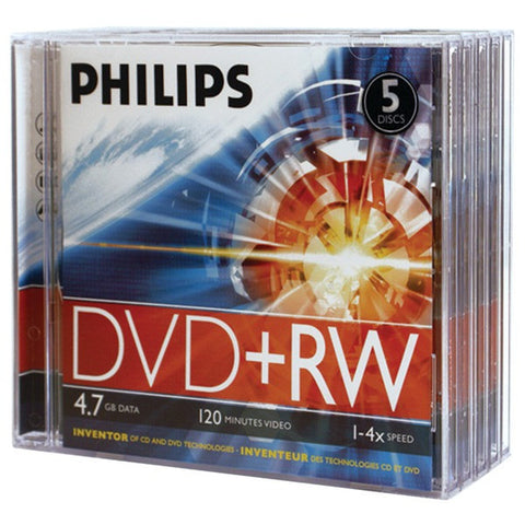 PHILIPS DW4S4J05F-17 4.7GB 4x DVD+RWs with Jewel Cases, 5 pk