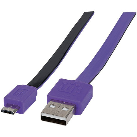 MANHATTAN 391368 Flat Micro USB Cable, 3ft (Black-Purple)
