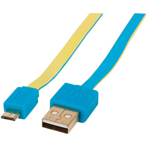 MANHATTAN 391436 Flat Micro USB Cable, 3ft (Blue-Yellow)