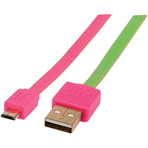 MANHATTAN 391443 Flat Micro USB Cable, 3ft (Pink-Green)