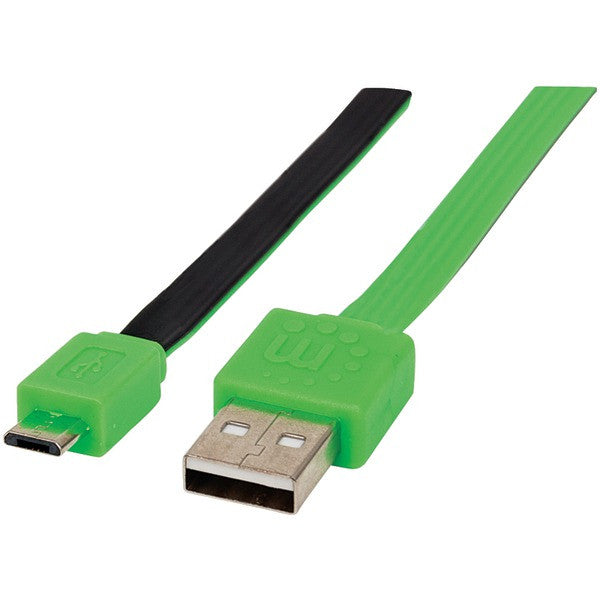 MANHATTAN 391450 Flat Micro USB Cable, 3ft (Black-Green)