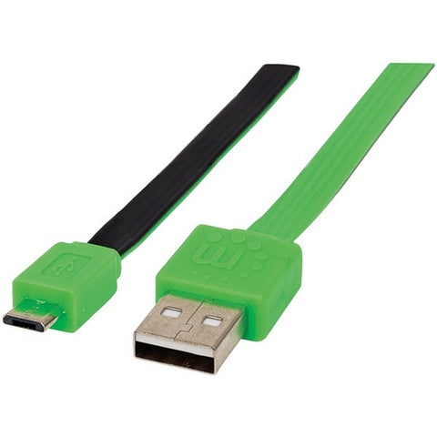 MANHATTAN 391450 Flat Micro USB Cable, 3ft (Black-Green)