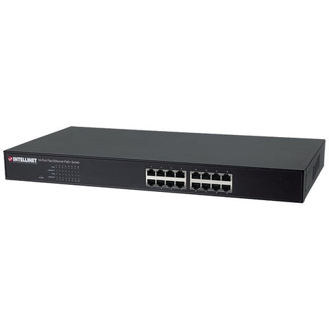 INTELLINET 560849 130-Watt, 16-Port Fast Ethernet PoE+ Switch