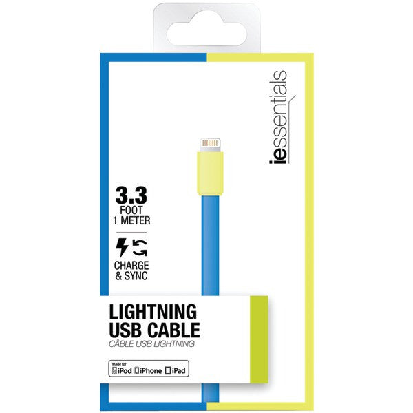 IESSENTIALS IPLH5-FDC-BG Charge & Sync Flat Lightning(R) to USB Data Cable, 3.3ft (Blue-Green)