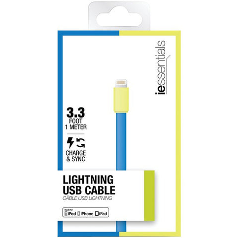 IESSENTIALS IPLH5-FDC-BG Charge & Sync Flat Lightning(R) to USB Data Cable, 3.3ft (Blue-Green)