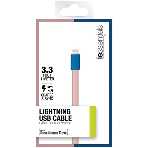 IESSENTIALS IPLH5-FDC-PB Charge & Sync Flat Lightning(R) to USB Data Cable, 3.3ft (Pink-Blue)